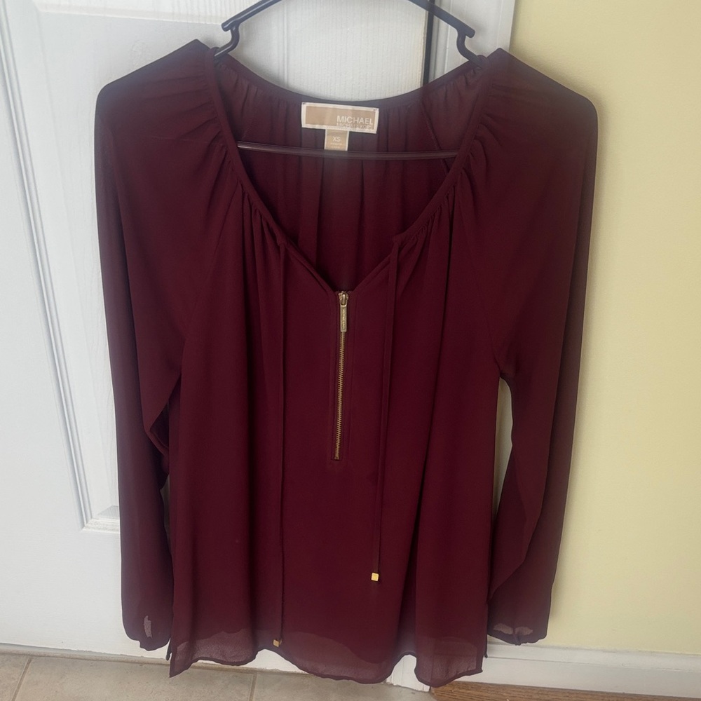Michael Kors Women's Rich Burgundy Zipper Blouse